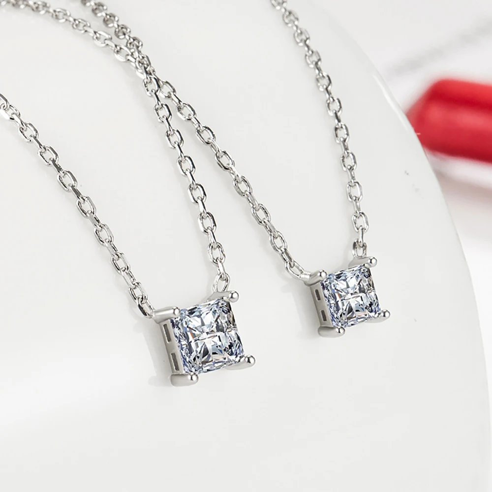 1 карат пасьянс огранки принцессы квадратный муассанит с бриллиантами ожерелье 18