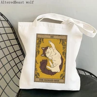 women shopper bag magic witchy the hanged man cat tarot bag harajuku shopping canvas shopper bag girl handbag shoulder lady bag