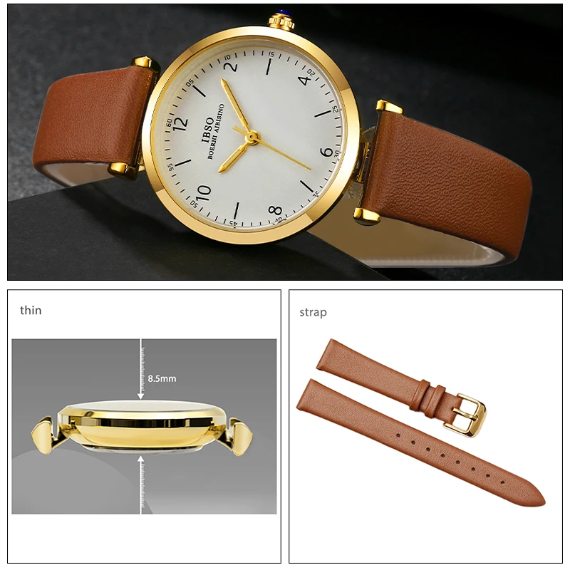 Luxury Gold Watches Women Brown Leather Original Brand Wrist Clock Female Gifts Waterproof Casual Ladies Small Quartz Watches
