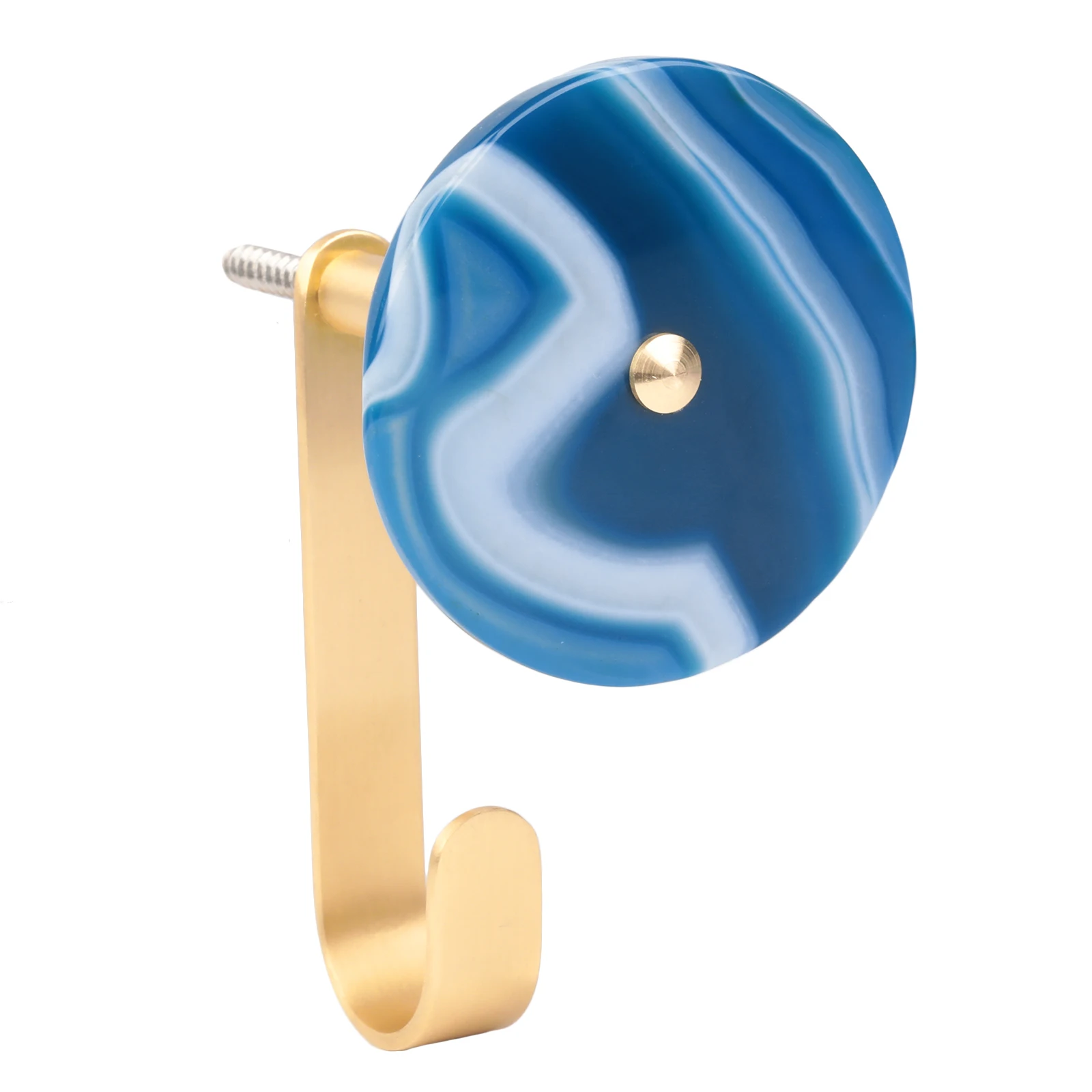 1Pc Polished Round Agate Slice Hanging Hooks Wall Mounted Contemporary Brass Clothes Coat Hooks Metal Hardware Furniture Decor