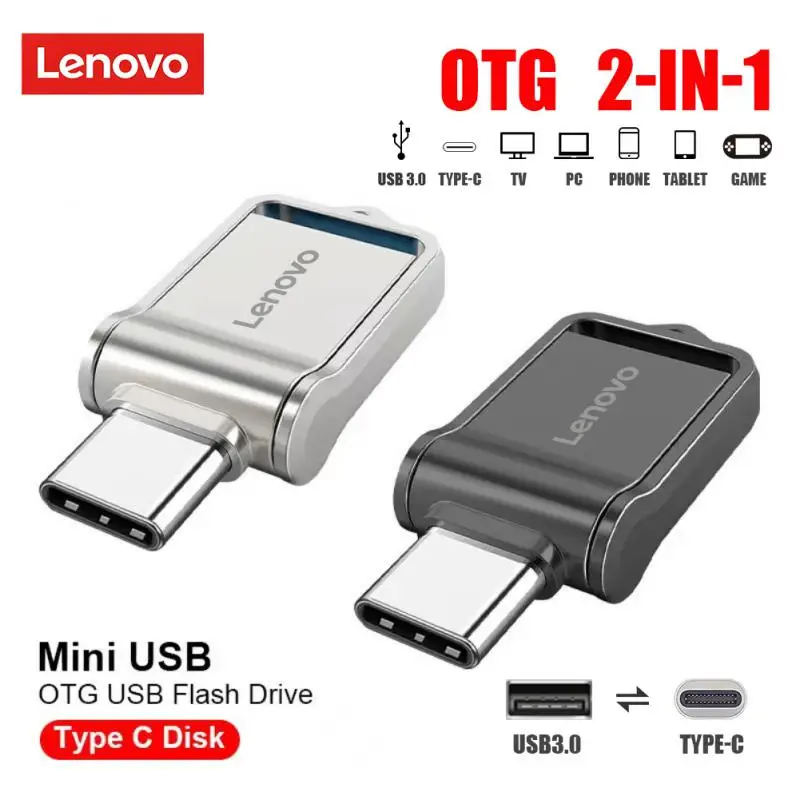 

Lenovo 2-в-1 карта памяти 128 ГБ USB 3.0 флэш-накопитель 1/2 ТБ поворотный флеш-накопитель для хранения большого пальца до 1500 МБ/с для ПК/компьютера