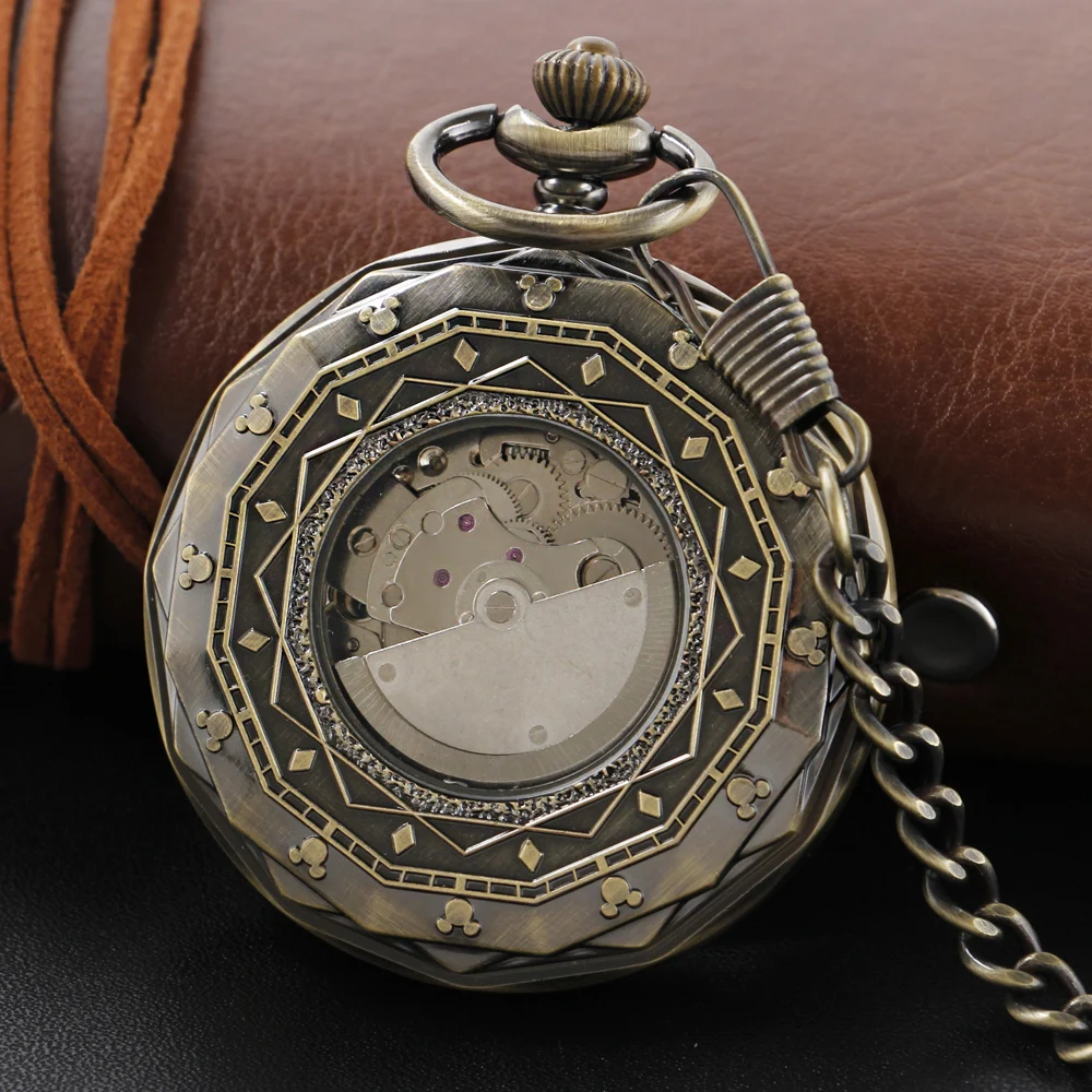 Antique Moon Phase Flywheel High Quality Mechanical Pocket Watch Retro Men's Necklace Pendant Clock Women's Jewelry Gift