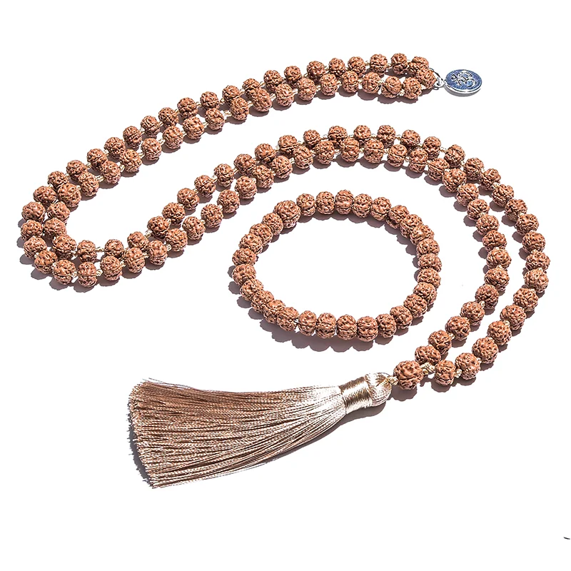 

Original 5 Mukhi 7mm Rudraksha Beaded Knotted 108 Mala Necklace Meditation Yoga Prayer Rosary Jewelry for Men and Women