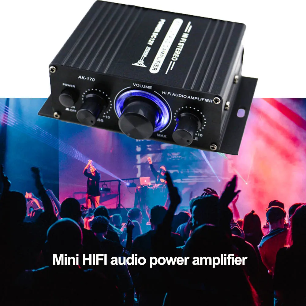 

Mini AK-170 Mini HiFi Audio Headphone Amplifier 200x200W Dual Channel Audio For Home Car Theater Sound Power Amp 12V