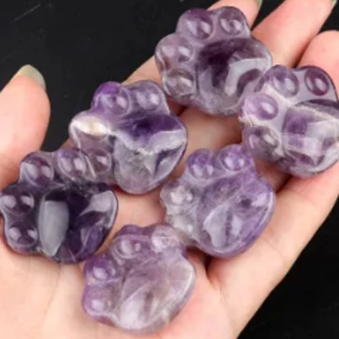 Энергетические камни с резьбой кошачья лапа, аметист, кварц, для дома