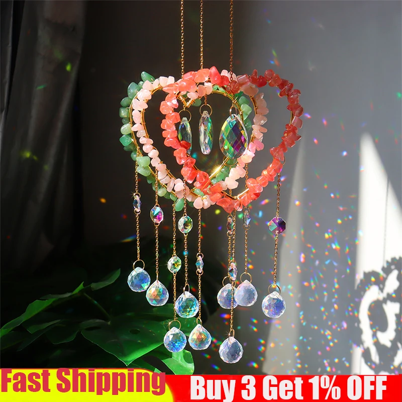 

Crystal Wind Chime Pendant Dream Sun catchers Love Natural Stone Colorful Beads Hanging Drop for Outdoor Garden Windchime