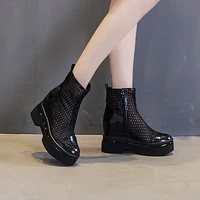 2022 women boots spring boots chunky summer shoes short ankle boots thick heel net surface breathable increase height by 8cm