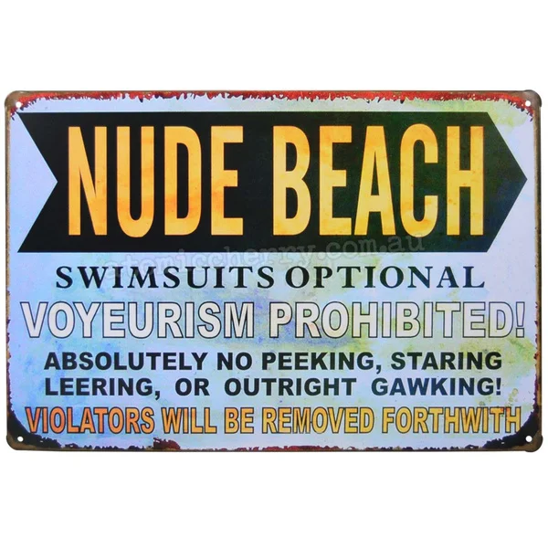 

Nude Beach Retro Metal Tin Sign Homewares Decor Kitsch Pool Novelty Funny