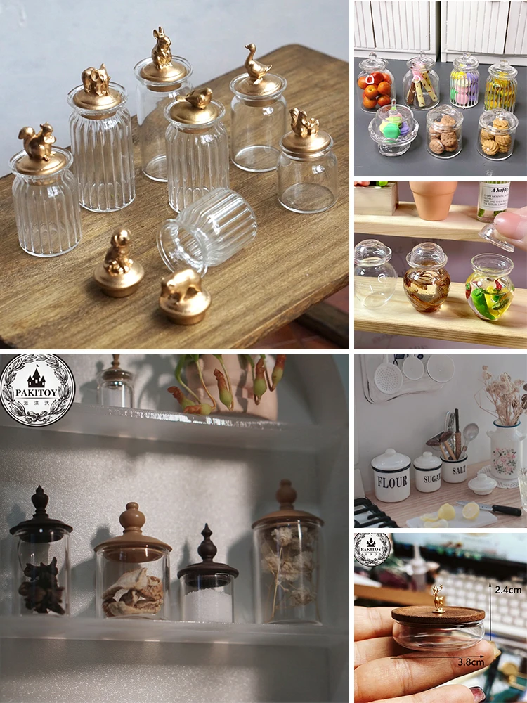 

Dollhouse Storage Jar Mini Kitchen decoration accessories Miniature Animal Storage Jar Glass Refreshment Jar Mini seasoning jar