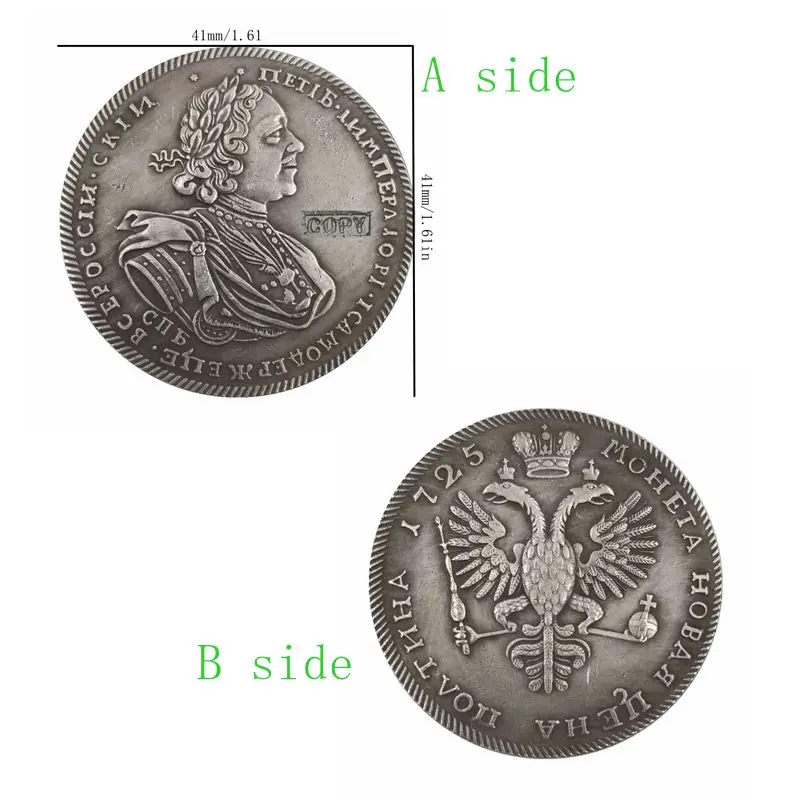 Фото Копия 1725, российские монеты Питер Великий, двойная головка, коллекция искусственных поделок, сувенирный значок, праздничный подарок №2