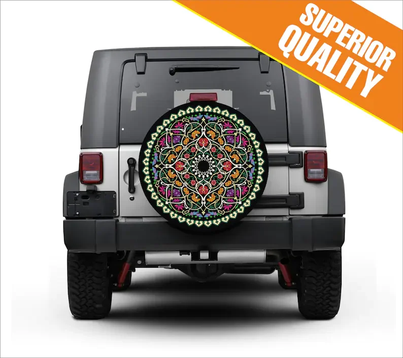 

Universal tire cover & wheel cover "Floral Ornament Mandala" - Premium Quality Weatherproof Eco Leather