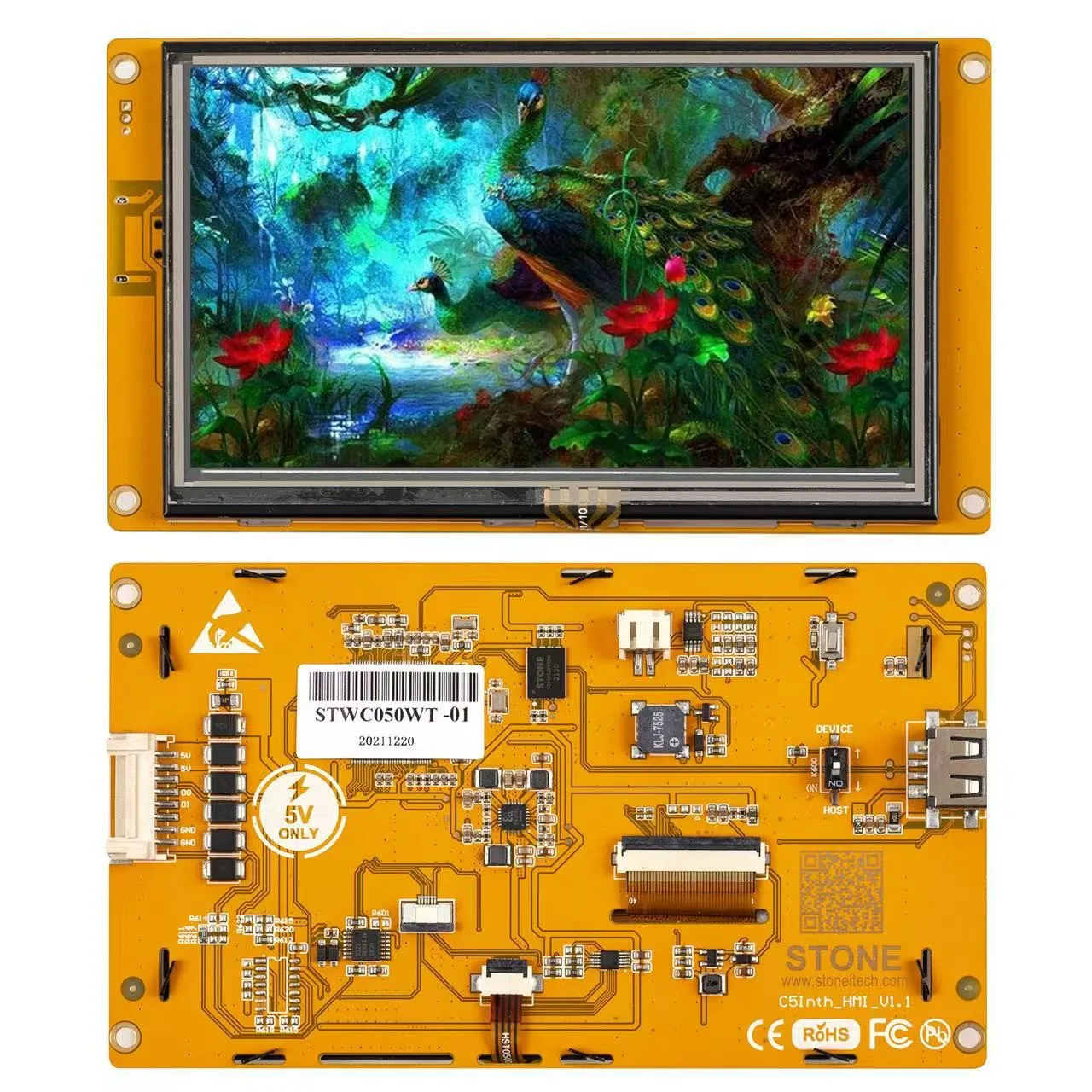 5 Inch HMI LCD Display RS232 TTL USB with Controller Board + GUI Program +Resistive Touchscreen for Industry