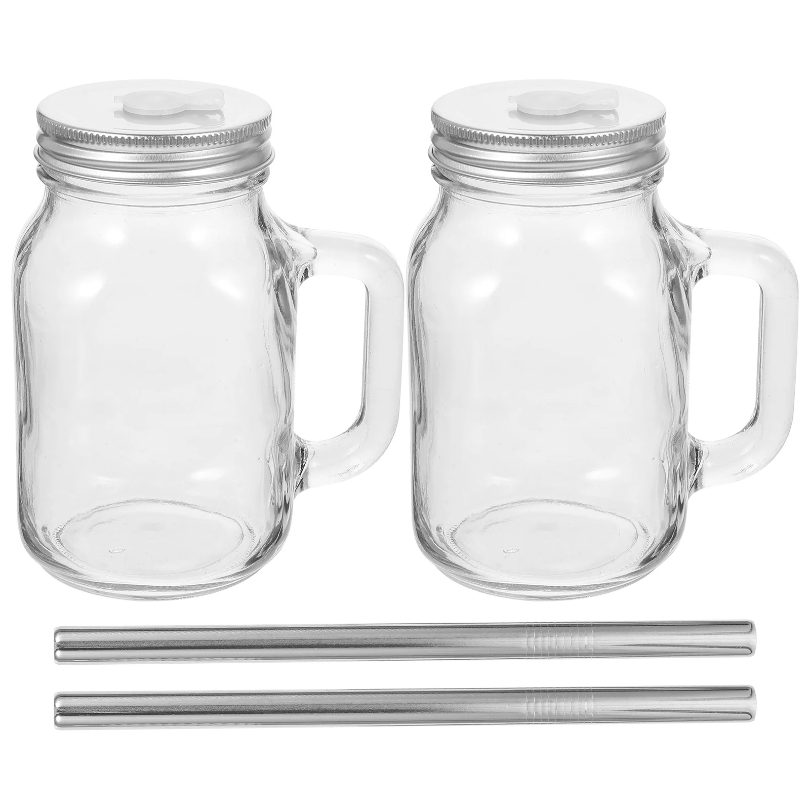 

2 Sets Cold Drink Cup Tea Drinking Cup Straw Bottle Handle Mason Bottle