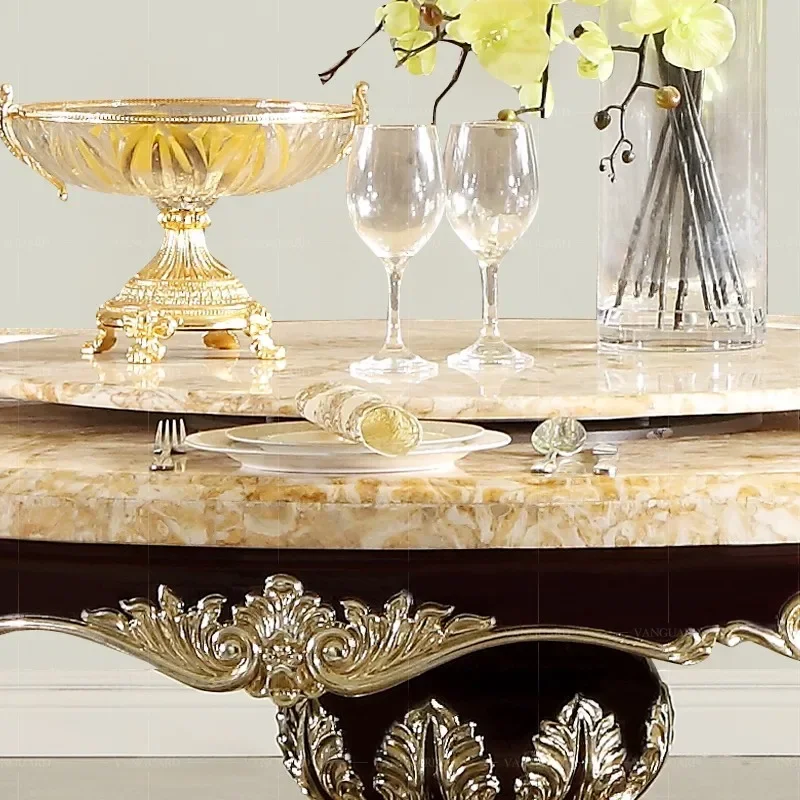 Комбинация стола и стула из европейского натурального мрамора круглый темный