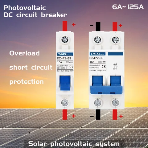 Taixi Solar Fotovoltaïsche DC -stroomonderbreker PV -schakelaar MCB DC250V 500V 1000V 16A 32A 40A 50A 63A 100A 125A Luchtschakelaar