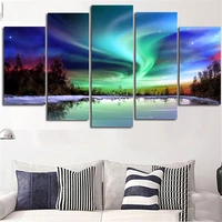 5 panels canvas art painting the northern lights poster decor print modular wall picture living room home decoration framework