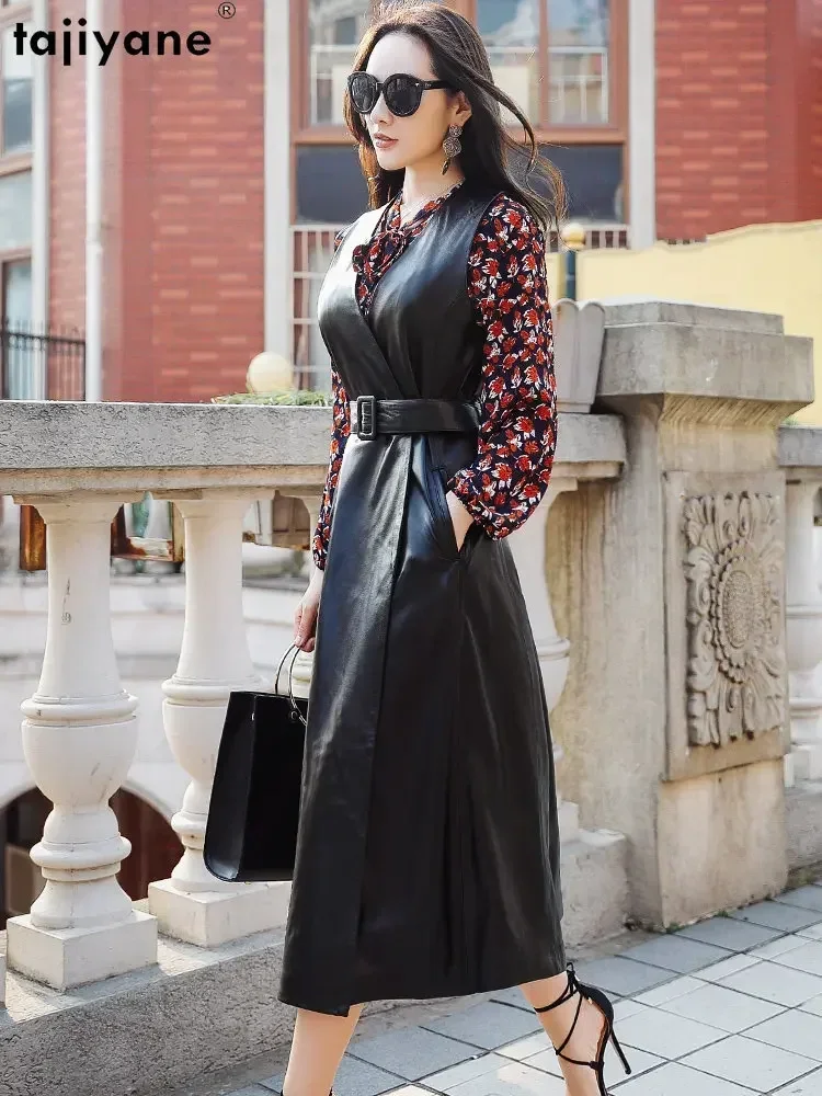 Женская куртка без рукавов Tajiyane элегантная Ветровка из натуральной овечьей кожи