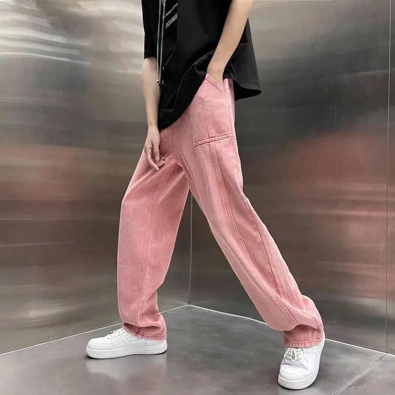 Pink Jeans Women Fashion Hip Hop High Street StreetStraight Denim Male Cargo Pants Sweatpants Baggy Wide Leg Casual Trousers