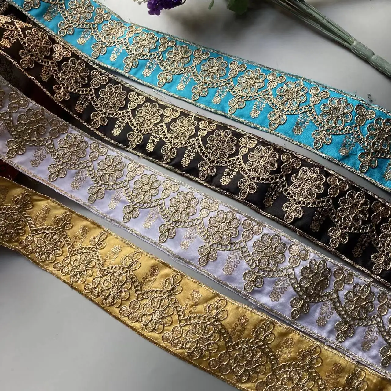 1 ярд 5 см золотые специальные кружевные бейки с блестками цветочная лента