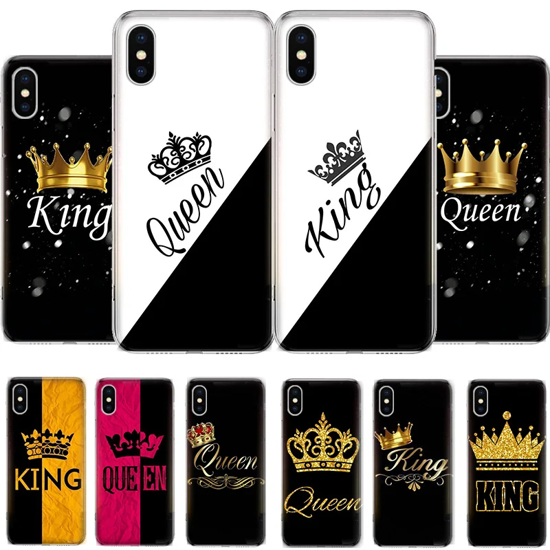 King Queen Couple Lovers Phone Case For iPhone 14 13 12 11 Pro Max MiNi X XS XR 6 6s 7 8 Plus 5 5s SE Cover Coque Soft