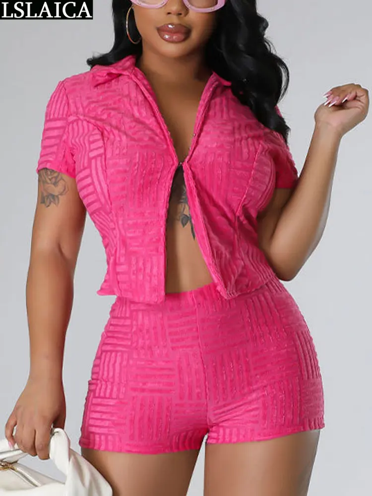 

Short Sleeve Shirt 2 Piece Ladies Summer Woman Set Solid Color Casual Women's Suits Two Parts 2023 Shorts Sets Womens Fashion