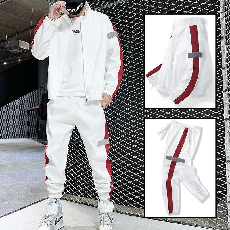 2023 Men's Tracksuit Hooded Jacket + Pants Two Peice Sets Fashion New Patchwork Tracksuits Suit Male Sports Hip Hop Men Clothing