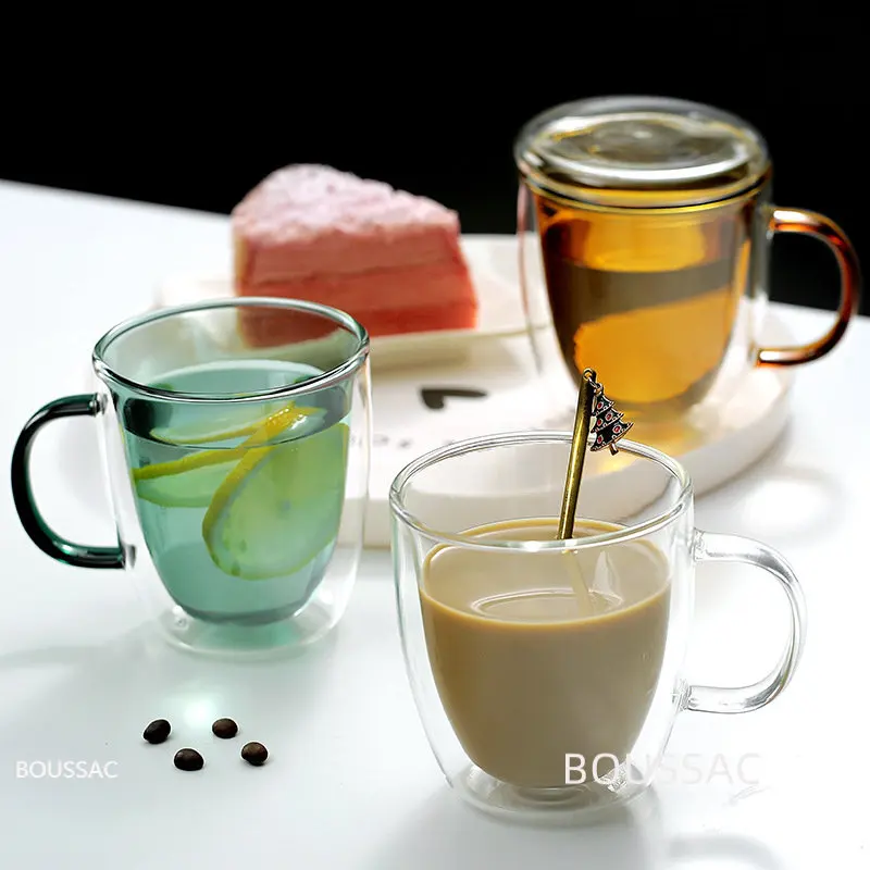 

Heat-resistant Double-layer Glass Multi-color Inner Tank with Coffee Cup Milk Tea Cup Bar Kitchen Water Cup Drinking Utensils