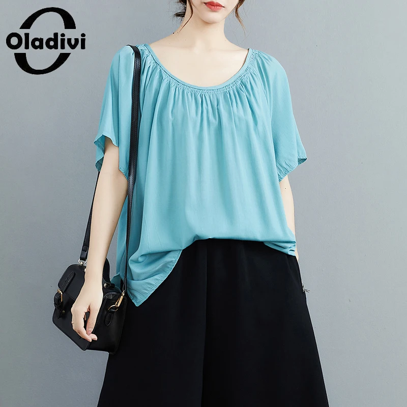 

Oladivi Short Sleeve Round Neck Oversized Blouses Women 35 45 55 Years Old Ladies Casual Loose Shirts Large Size Top Blusas 6217