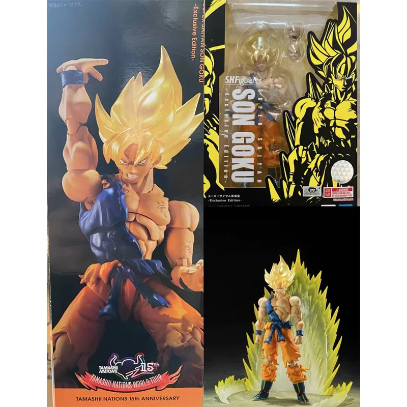 100% Оригинал Bandai S.H. Фигатс Драконий жемчуг Z Супер Саян битва поврежденный солнце Гоку эксклюзивная серия TN15th аниме модели игрушки