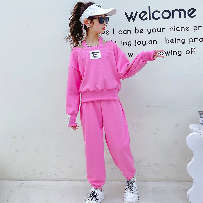 

Kids Girl Fashion Outfit Cotton Cute 2Pcs Set Spring Autumn Teenage Child Purple Pink Students Tracksuit Boutique Girls Clothes