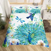 Peacock Duvet Cover King Queen Size Hummingbird Dragonfly Bedding Set Flowers Birds Quilt Cover Floral Animals Comforter Cover