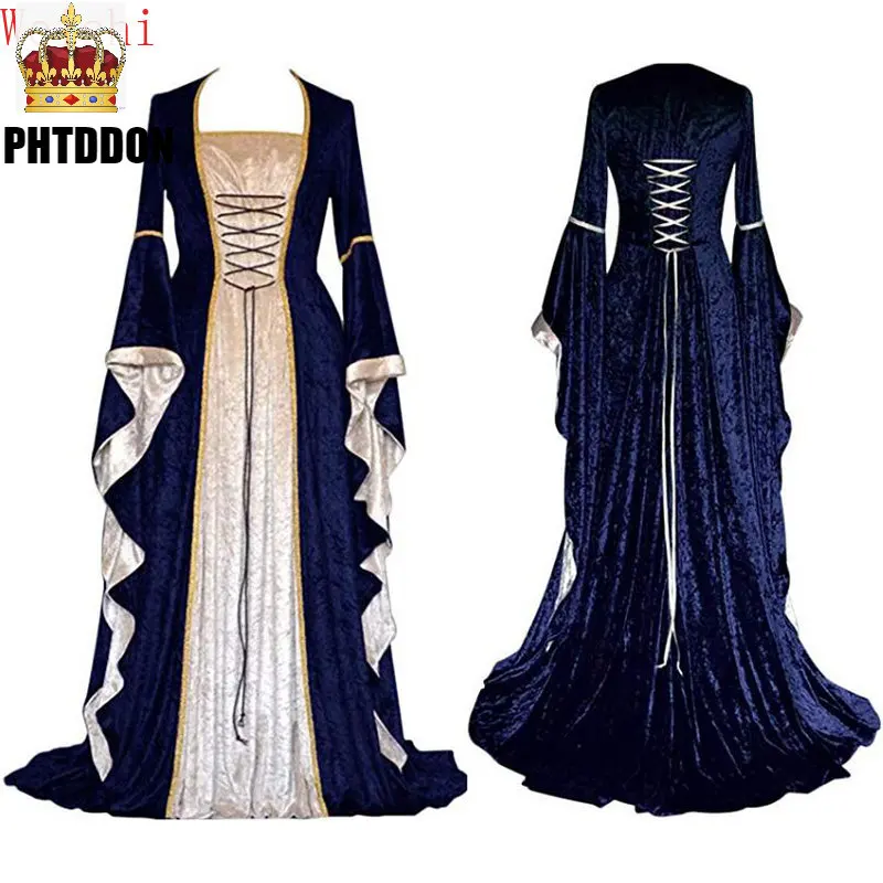 

Medieval Punk Gothic Dresses Halloween Costumes for Women Cosplay Palace Noble Long Robes Ancient Bell Sleeve Princess Vestidos