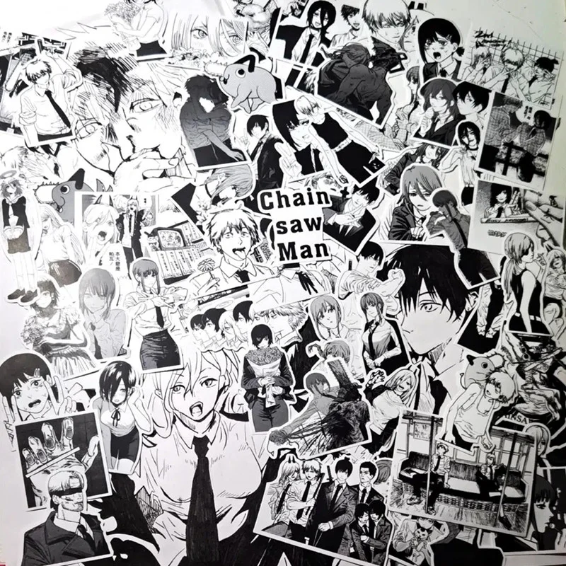 

Denji Makima Power Anime Sticker Chainsaw Man Cute Laptop Phone Case Decor Black White Stickers School Supplies Cute Stationery