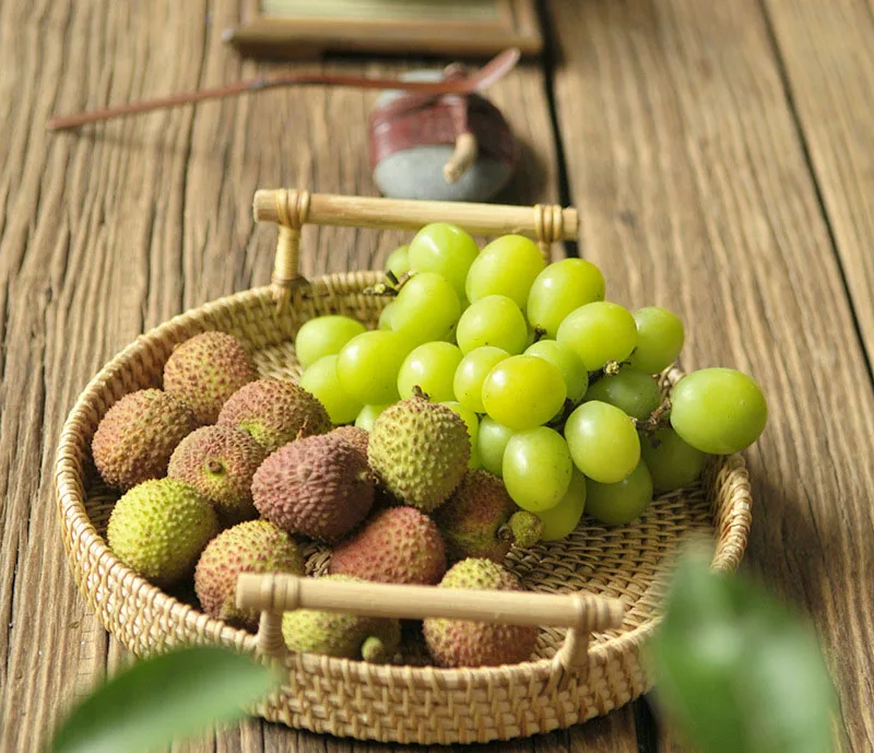 

Vietnam autumn rattan Japanese rattan woven tray Double ear candy plate Afternoon tea tableware Fruit plateStorage basket