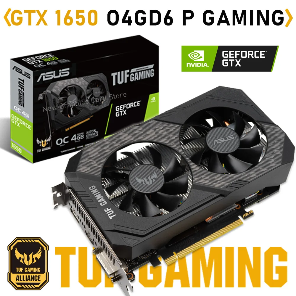 

Видеокарта Asus TUF GTX1650 O4GD6 P GAMING GTX1650, графика GDDR6 4 Гб, телефон с 6 контактами, два вентилятора, настольный графический процессор GTX 1650 GPU, видеокарта ASUS TUF Gaming GeForce GTX 1650 OC Edition 4 Г