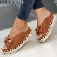 new womens slippers casual solid color bow platform flats fashion braided strap outdoor walking sandals