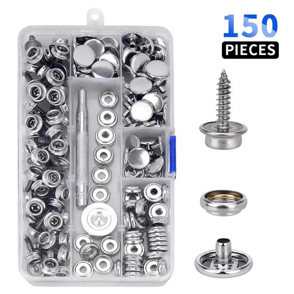 

150 Pcs Stainless Steel Snap Button Boat Sailcloth Canvas Snap Fastener Socket Screw Kit with Setting Tool