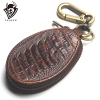 crocodile style genuine leather car key wallet men holder housekeeper horse carving keychain covers zipper case bag pouch purse