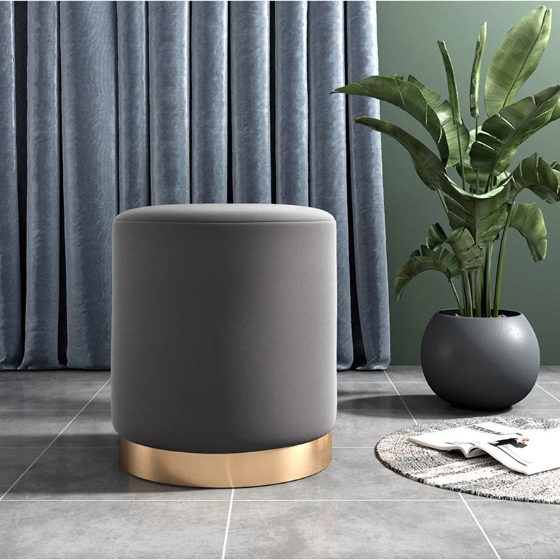 

Ottoman household shoe changing stool living room sofa round stool light luxury soft bag makeup chair fashion fabric footstool