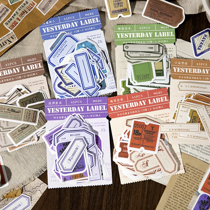 

45 pcs/pack Vintage Labels Stickers Decorative Diary Album Scrapbooking material hand made Diy junk journal supplies