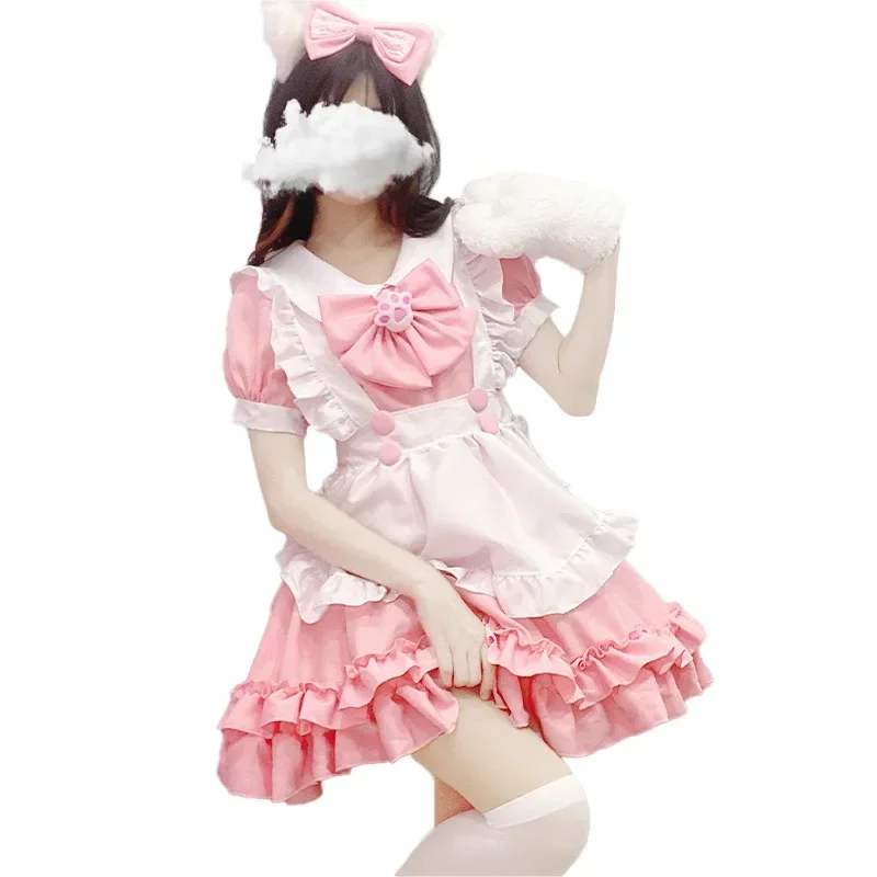 Фото Cosdea студенческие костюмы Лолиты для косплея Kawaii кошачья лапа розовый бант фартук наряды горничной кружевное праздничное платье принцессы с оборками японский Clo №5
