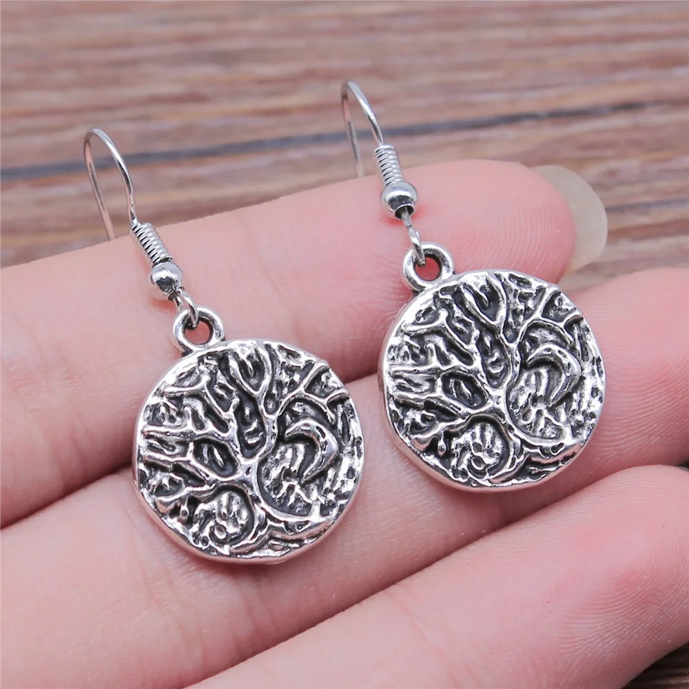

Модные Серьги-Подвески ручной работы с простым дизайном в античном стиле серебряного цвета с Луной и деревом, дропшиппинг, висячие серьги