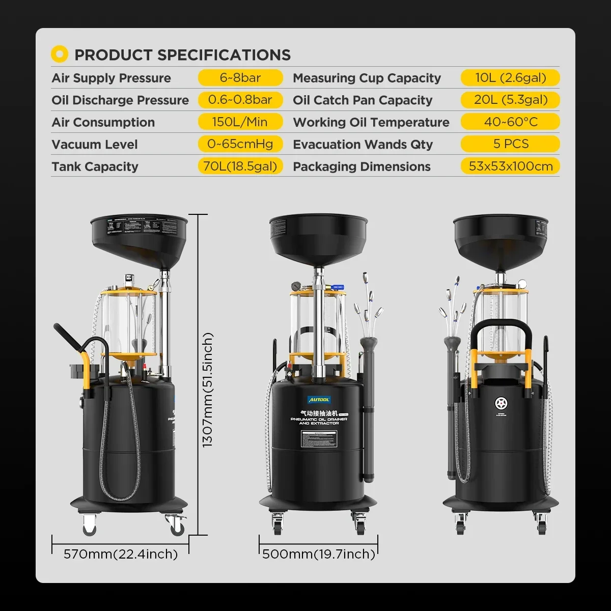 Autool Od720 12v 70L Пневматический экстрактор слива отработанного масла для автомобиля