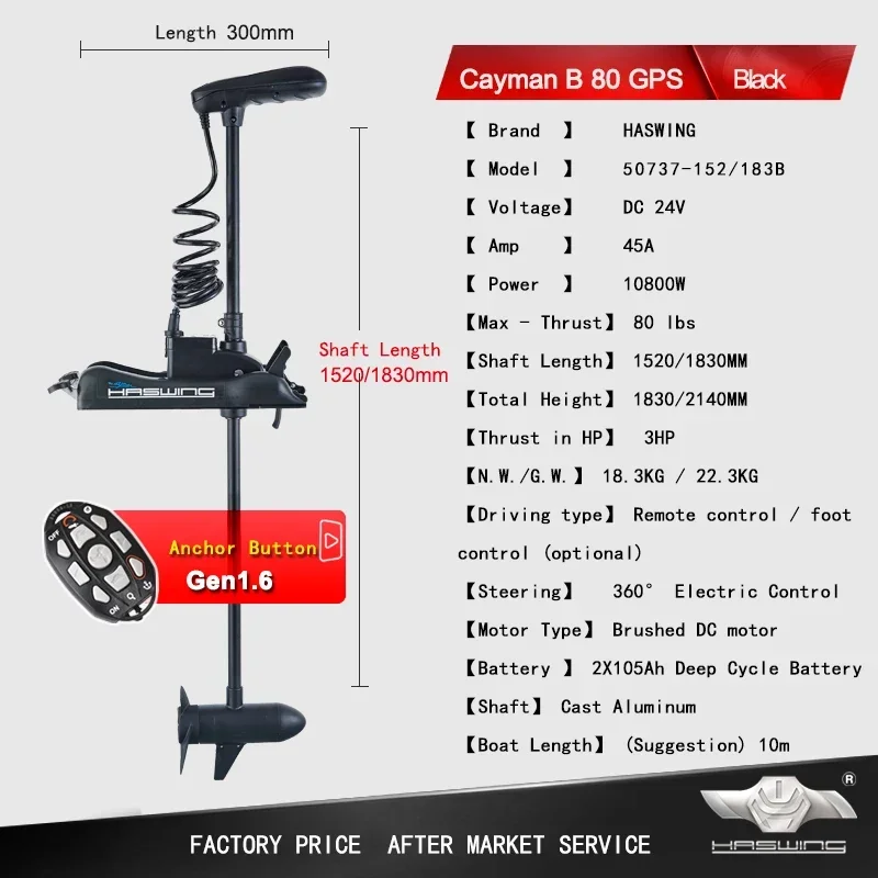 50739-152/183/210/250 Haswing Cayman-B/с GPS 24 В 80 фунтов дистанционное управление Электрический