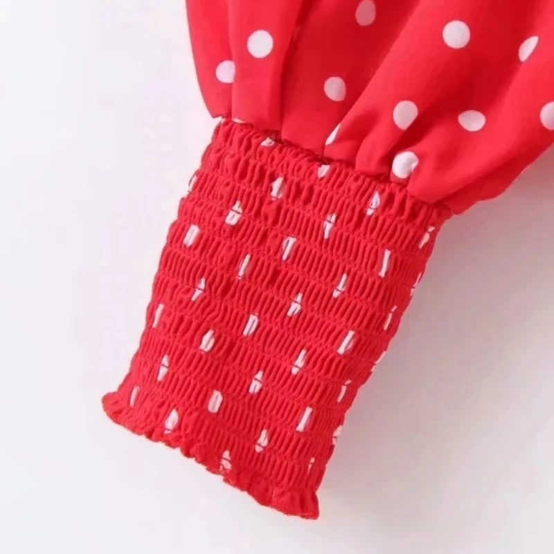 Женская рубашка в горошек с квадратным воротником и длинным рукавом S6589