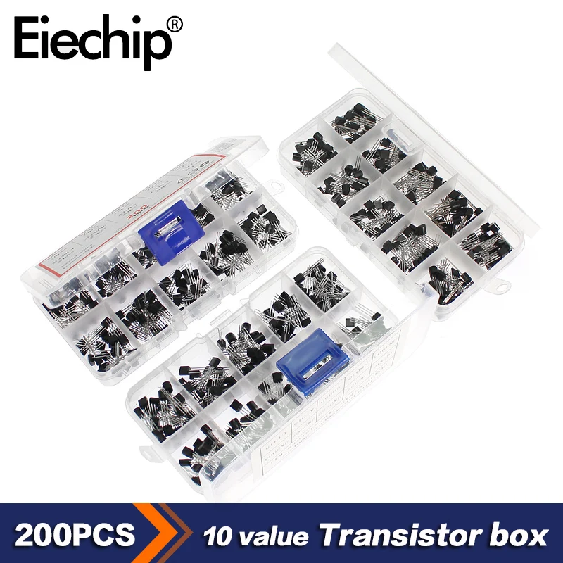 

200PCS PNP NPN Transistor Kit 2N2222 2N3904 2N3906 BC337 BC547 BC557 S8050 S8550 S9012 S9013 10 value transistors triode set box