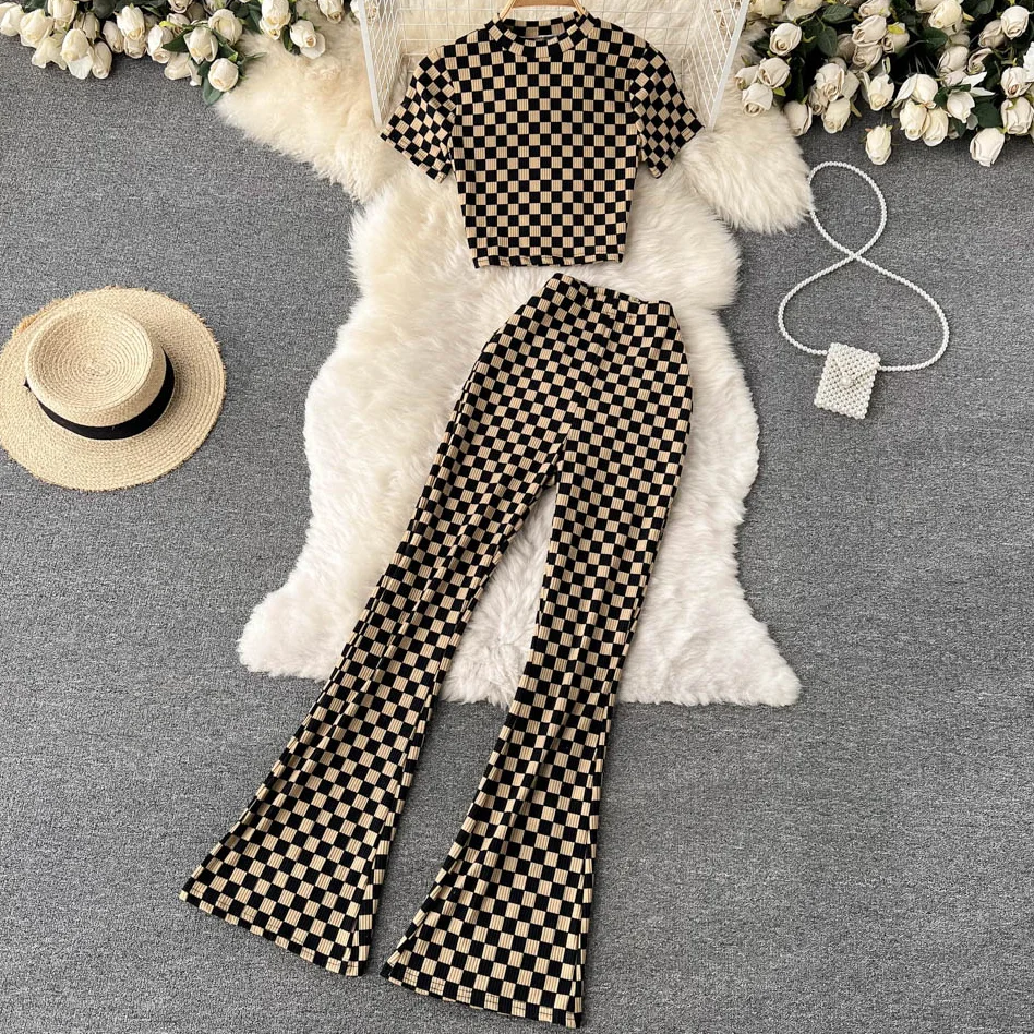 Женский комплект в стиле ретро облегающий короткий топ с коротким рукавом и