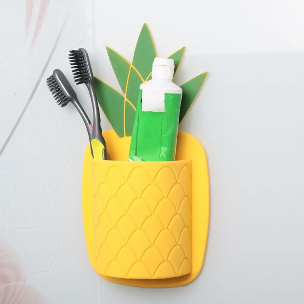 

Pineapple Shape Toothbrush Holder Moveable Bathroom Toothpaste Silicone Storage Shelf Wall Hanging Storage Rack