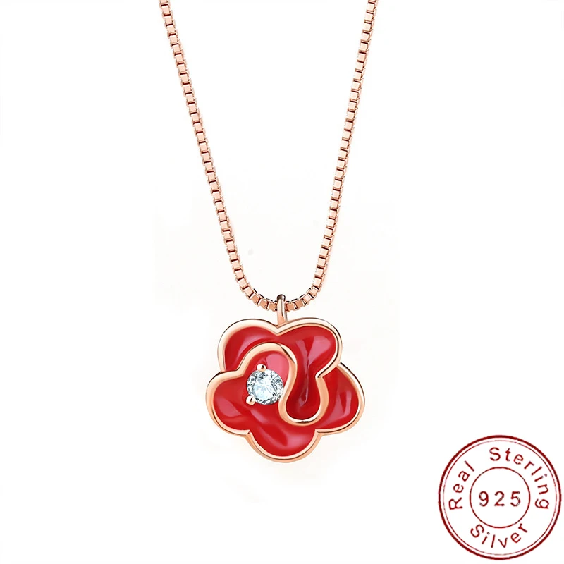 

JIALY European S925 Sterling Silver Camellia Box Necklace Retro For Girlfriend Jewelry Birthday Gift new