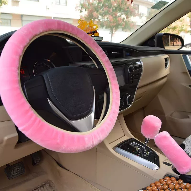 

Car Steering Wheel Cover Plush Winter Universal Hand Brake Gear Position Gear Three-piece Fur Cover Car Interior Accessories